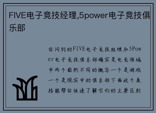 FIVE电子竞技经理,5power电子竞技俱乐部